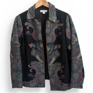Coldwater Creek Wool Tapestry Jacket Paisley Black Open Front Women’s Small